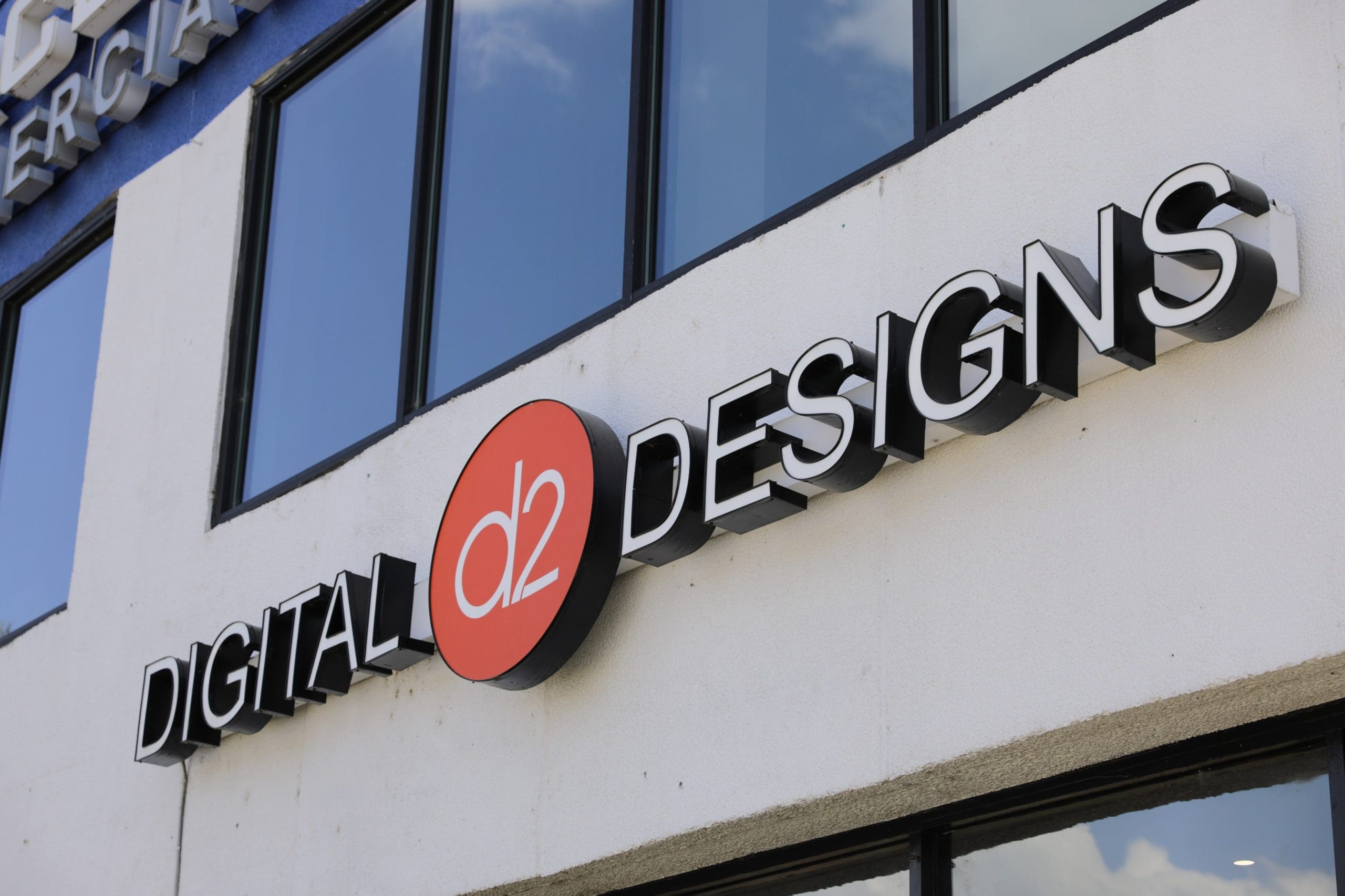 Digital d2 Designs signage on the Dallas office building